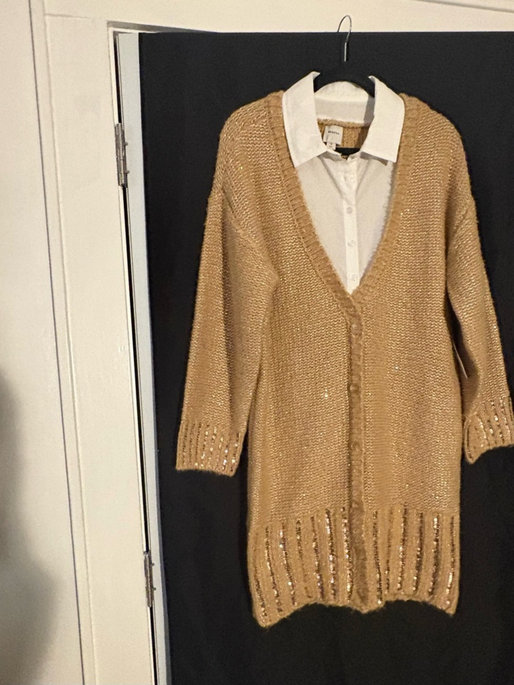 Anthropologie Tan Metallic Open Cardigan